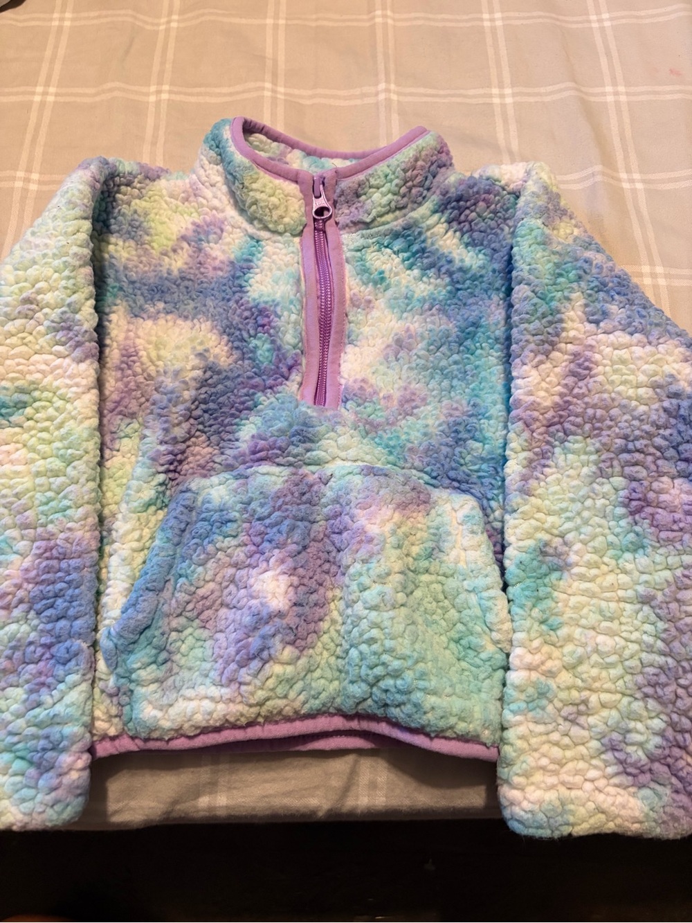 The Children's Place Pastel Tie-Dye Sherpa Half-Zip Hoodie - Purple Trim